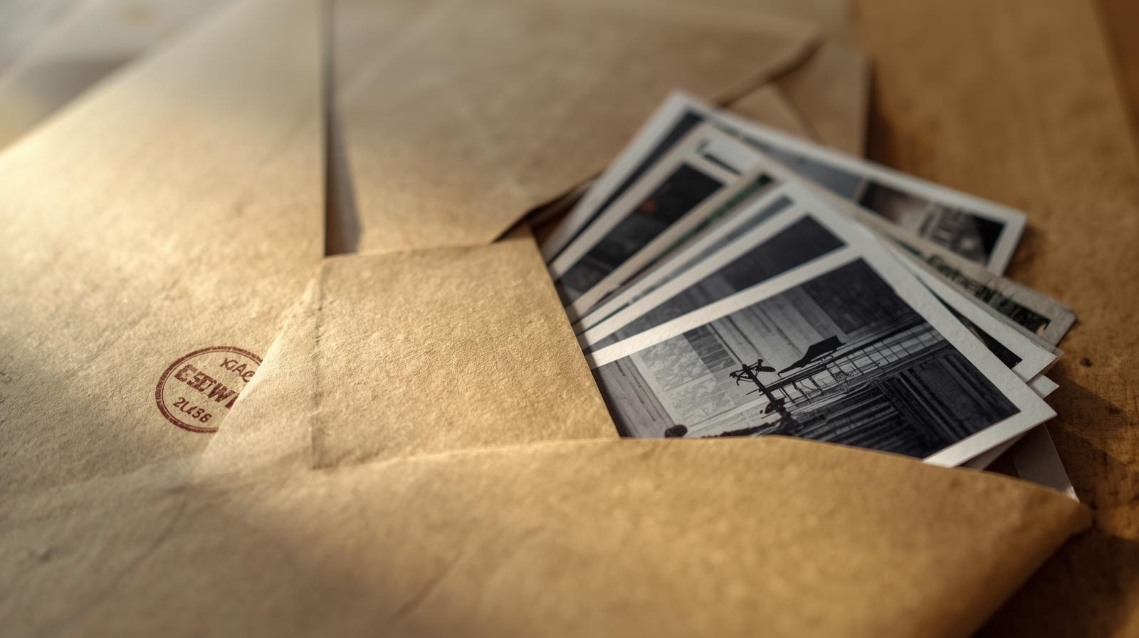 封緘された封筒と写真を用いた証拠の連続性のイメージ（紙の質感のスチルライフ）